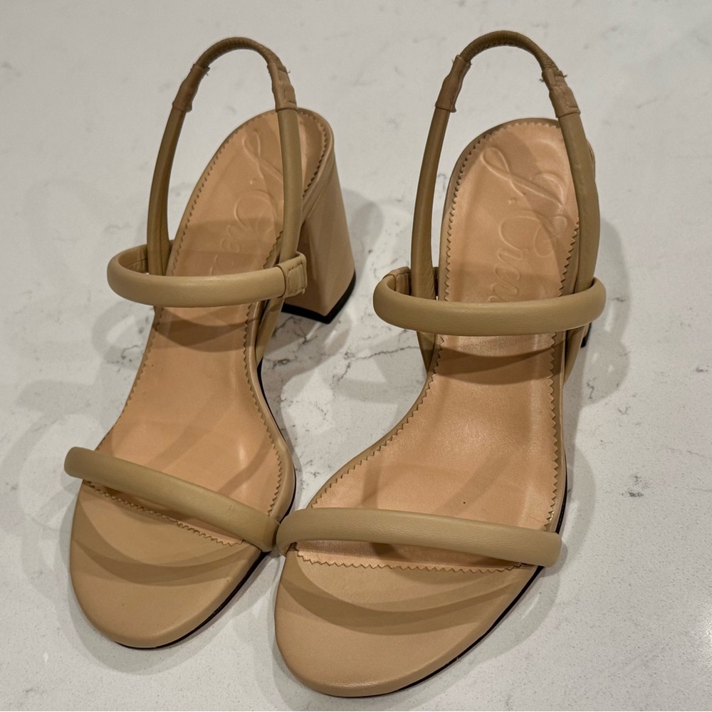 JCrew Lucie slingback block-heel sandals in leather nude beige 6.5 - NEW
